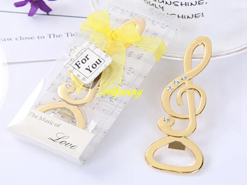 Fast Shipping Gold Music Note Beer bottle opener With Shinning diamond for Wedding party gift favor