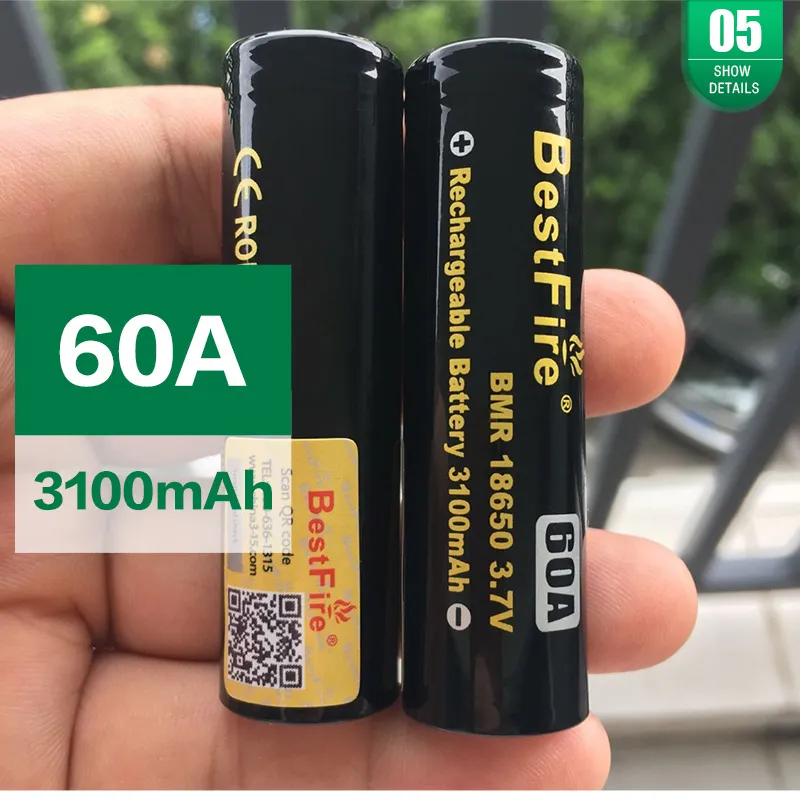 100% Autêntico BestFire BMR 18650 2700/3100 / 3500mAh 40/50 / 60A 3.7 V Bateria de Lítio de Alta Descarga Original DHL Livre