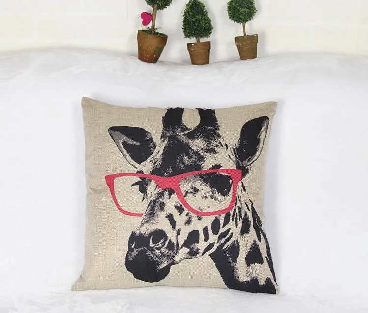 1 styck Tillverkare av syntetiskt linne glasögon giraff kudde soffa tillbaka kuddar komposit dekorativa kudde omslag 42x42cm grossist på lager