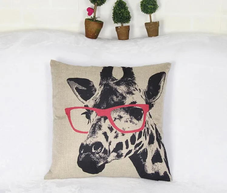 1 pièce fabricants de lunettes en lin synthétique girafe oreiller canapé dos oreillers composite décoratif housse de coussin 42x42 cm vente en gros en stock