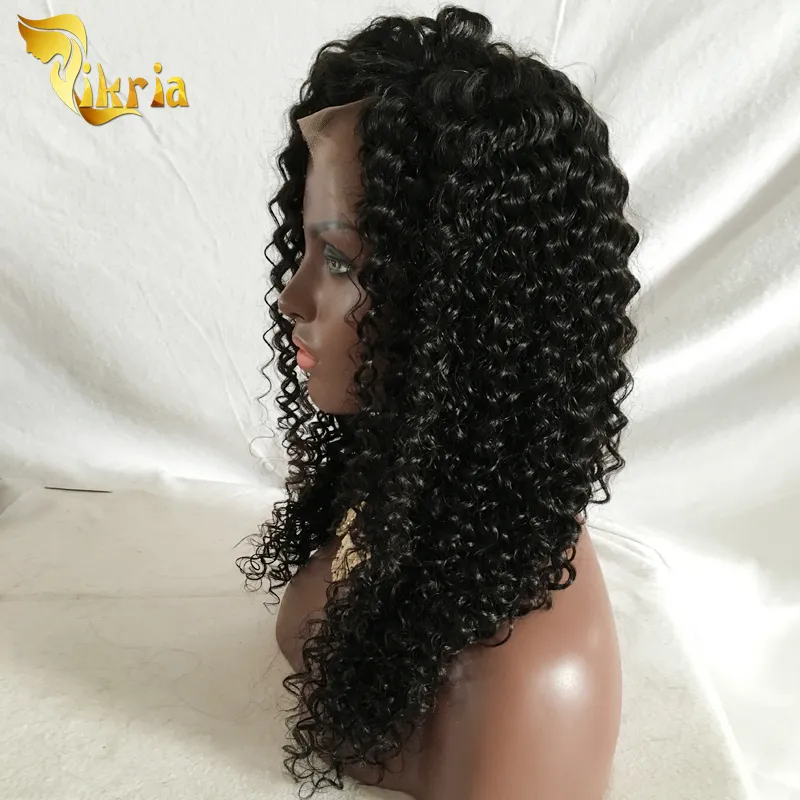 Deep Curly Curly Brazilian Indian Malaysian Peruvian Mongol Lace Frente Human Wigs com cabelos de bebê pré -arrancados renda cheia nenhum Remy2211754