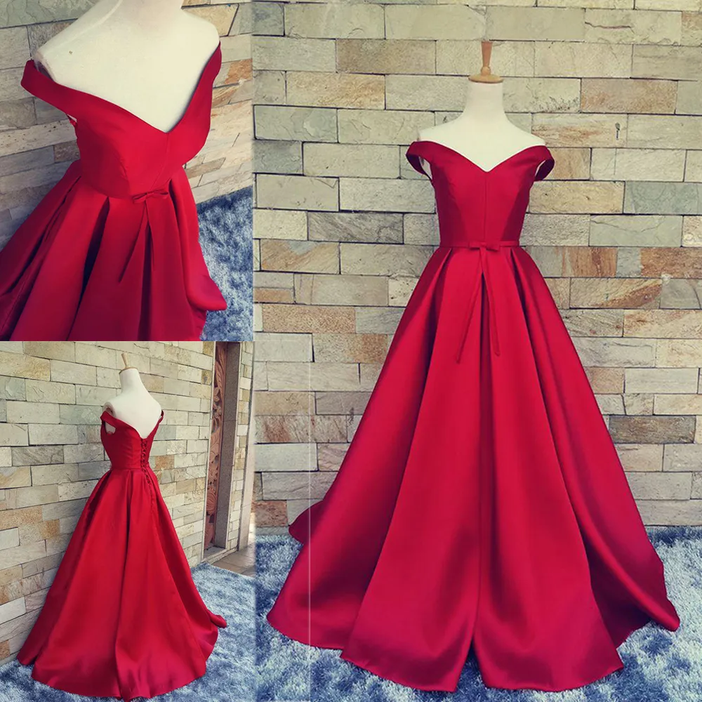 2019 A-line Red Evening Dresses for Arabic Formal Women V-neck Celebrity Occasion Sale Cheap Fashionable Satin Long Prom Party Gown XG