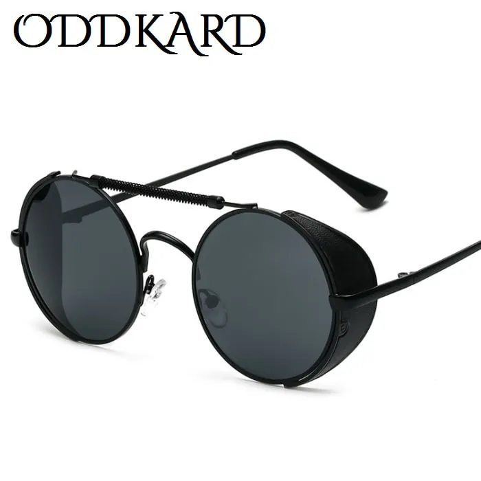 Oddkard Classic Steampunk Solglasögon för män och kvinnor Märke Designer Round Fashion Sun Glasses Oculos de Sol UV400