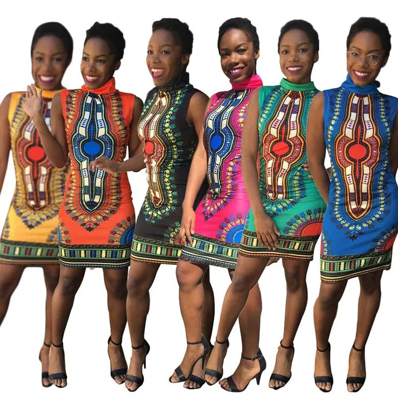 ドレスダッシュボディコンドレス女性トーテムボヘミアン部族カフンファッションアフリカトップスリムカジュアルナショナルドレスプリントノースリーブドレスD542