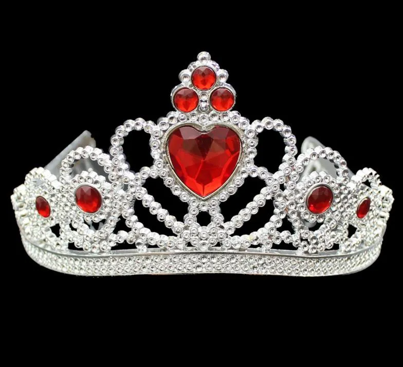 Cosplay Princesa Niños Corona Tiara de plástico Fiesta de cumpleaños Favor Niñas Resina de plata Corazón Diademas de cristal Desfile de baile Niños Regalo de NAVIDAD