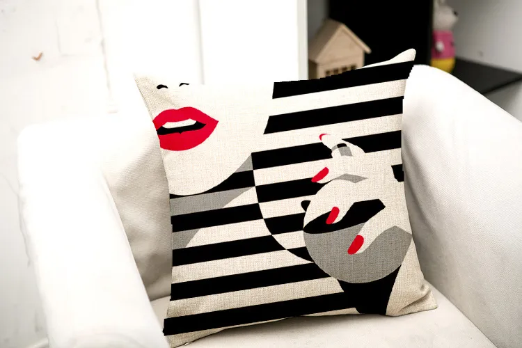 Makeup Women Cushion Covers Linen Cotton Pillow Covers Fashion Black White Style Minimalist Car Sofa Throw Pillow Case 45cm*45cm