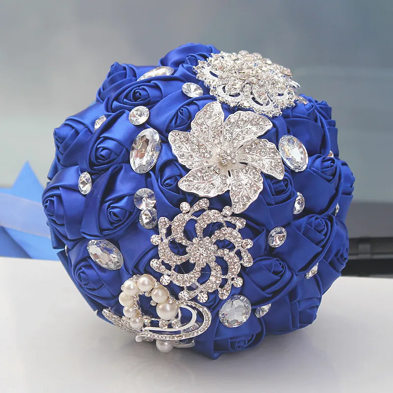 Royal Wedding Bouquets Rose Artificial Sweet 15 Quinceanera Bouquet Crystal Silk Ribbon New Buque de Noiva W228-D S264N