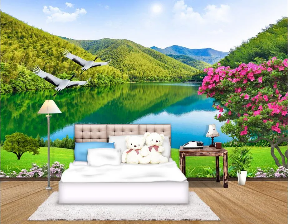 Floder och berg 3D Landscape Wall Murals Mural 3D Wallpaper 3D Wall Papers för TV Backdrop5053368