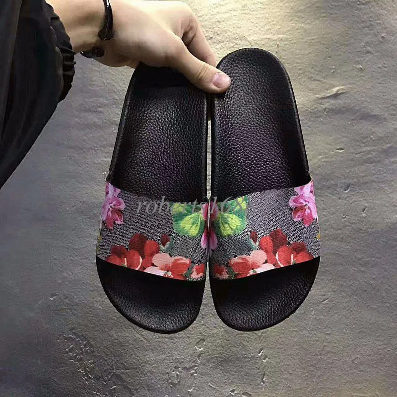 new arrival 2017 mens and womens fashion flower printing leather slip-on slide sandals unisex size euro 35-45