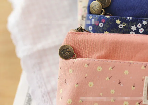 새로운 패션 작은 꽃 패턴 다층 패션 더블 지퍼 연필 케이스 문구 가방 파우치 메이크업 키트 무료 배송