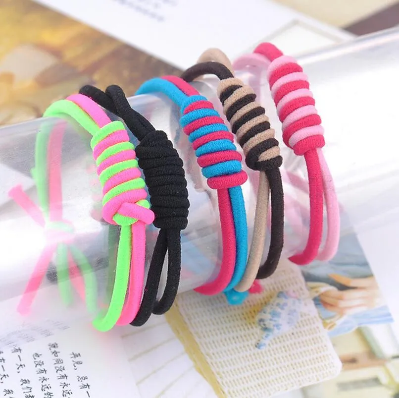 High quality Girls hair ornaments elastic rubber band knot knot round cotton rope two-color rope rope hot FQ080 a 