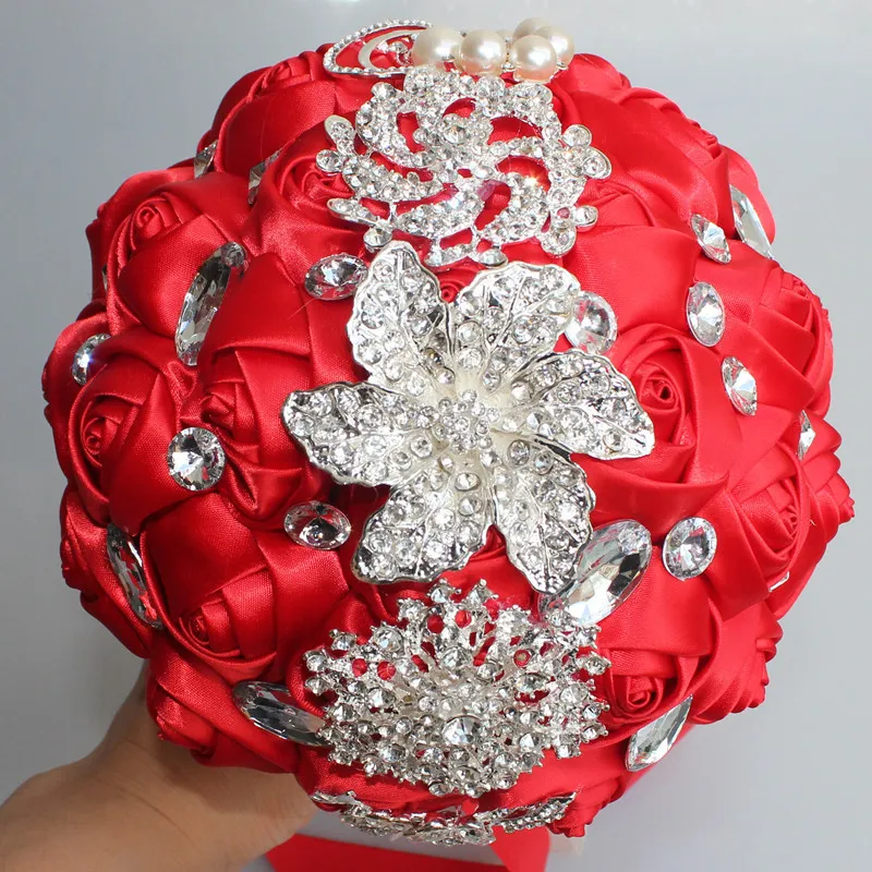 Red Wedding Bouquets Rose Artificial Sweet 15 Quinceanera Bouquet Crystal Silk Ribbon New Buque De Noiva W228B 4908816