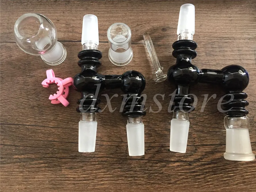 Nouveau style verre bong plates-formes pétrolières tuyau en verre angle de 90 degrés récupérer cendrier adaptateur en verre avec clip Keck pour conduite d'eau