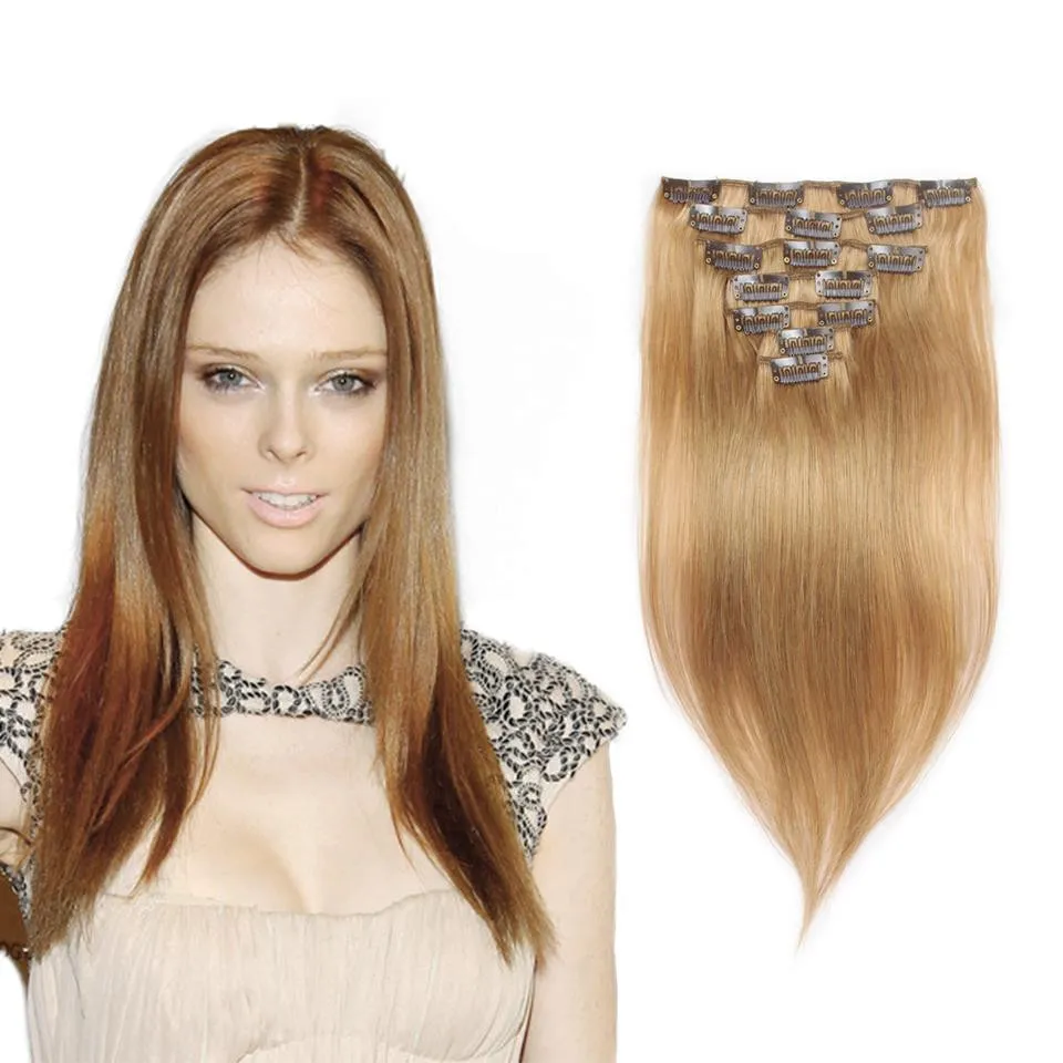 Remy Virgin Brésilian Hair Clip dans Extensions 100g / Clip dans les extensions de cheveux brésiliens # 27 Clip blonde dans les extensions de cheveux humains