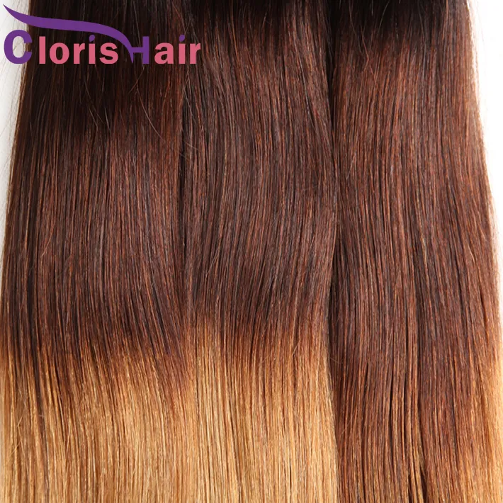 Tre ton 1b / 4/30 Blond buntar Silky Straight Malaysian Virgin Ombre Weaves Mocha Obehandlat Straight Blonde Ombre Human Hair Extensions