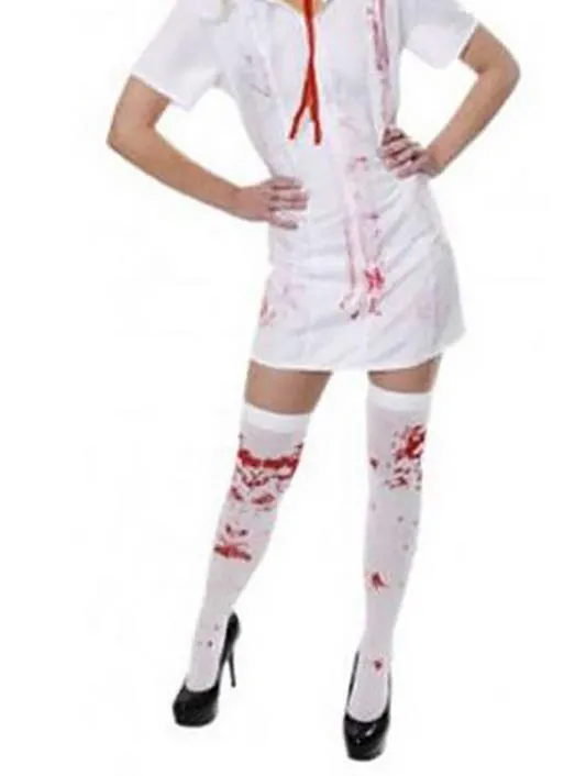 Straszny poplamione krwią Zombie pończochy rajstopy Cosplay pielęgniarka przebranie krwi szkielet plama wyroby pończosznicze zakolanówki białe świąteczne materiały