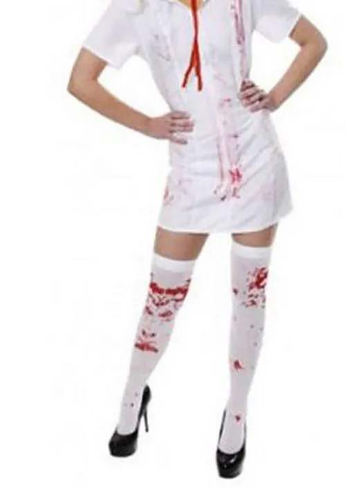 Scary Blood Stained Zombie Stockings Tights Cosplay Nurse Fancy Dress Blood Skeleton Stain Hosiery Thigh Long Socks white Festive supplies