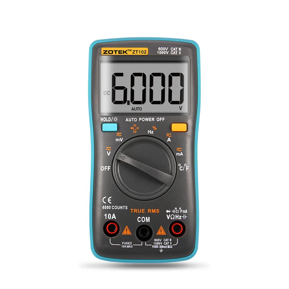 ZOTEK ZT102 ZT102A Digital Multimeter 6000 counts Back light AC/DC Ammeter Voltmeter Ohm Frequency Diode Temperature