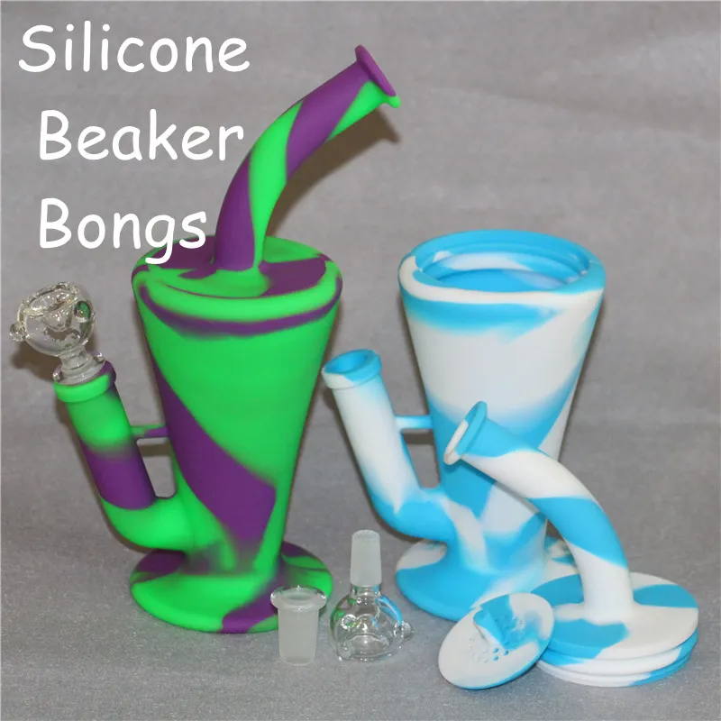 bécher bangs bang en verre 10 4 conduites d'eau en silicone conduites d'eau plate-forme pétrolière bangs en silicone pipe en verre pour fumer