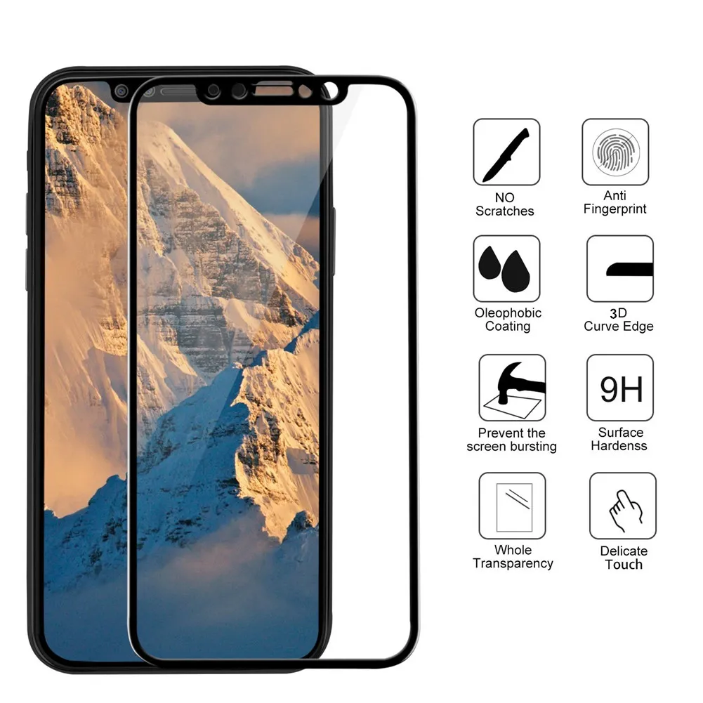 For Iphone X 3D Full Cover Soft Edge Tempered Glass Screen Protector High Quality for Iphone 6 7 8 Plus Factory Foam Pack--YH0310