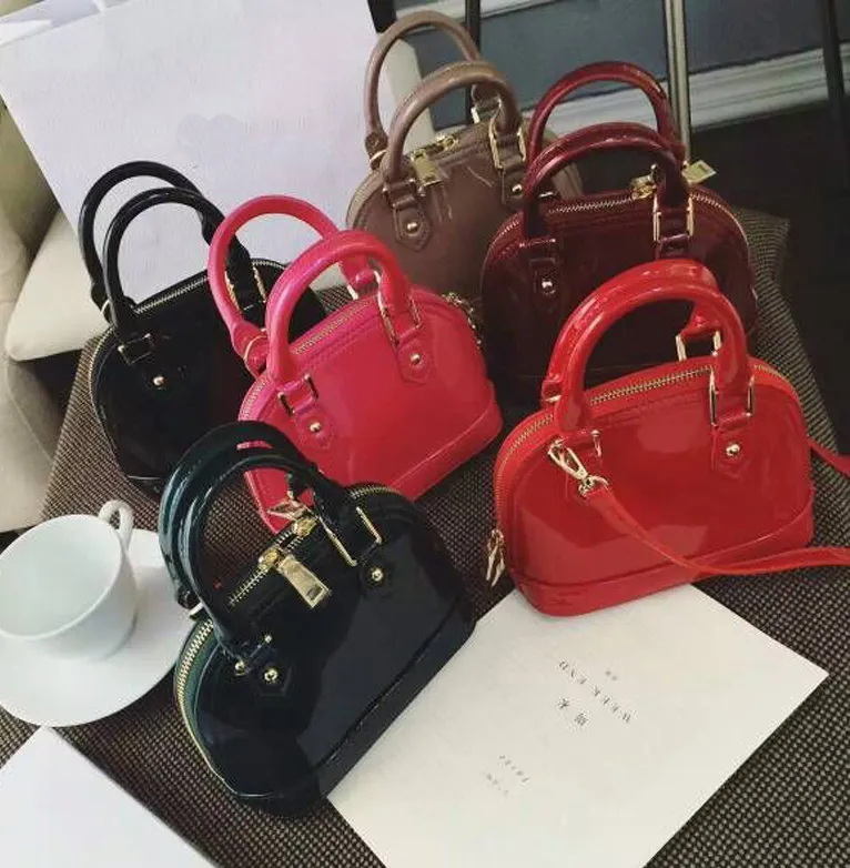 Designer shell bag shiny patent PVC leather crossbody tote with zipper ...