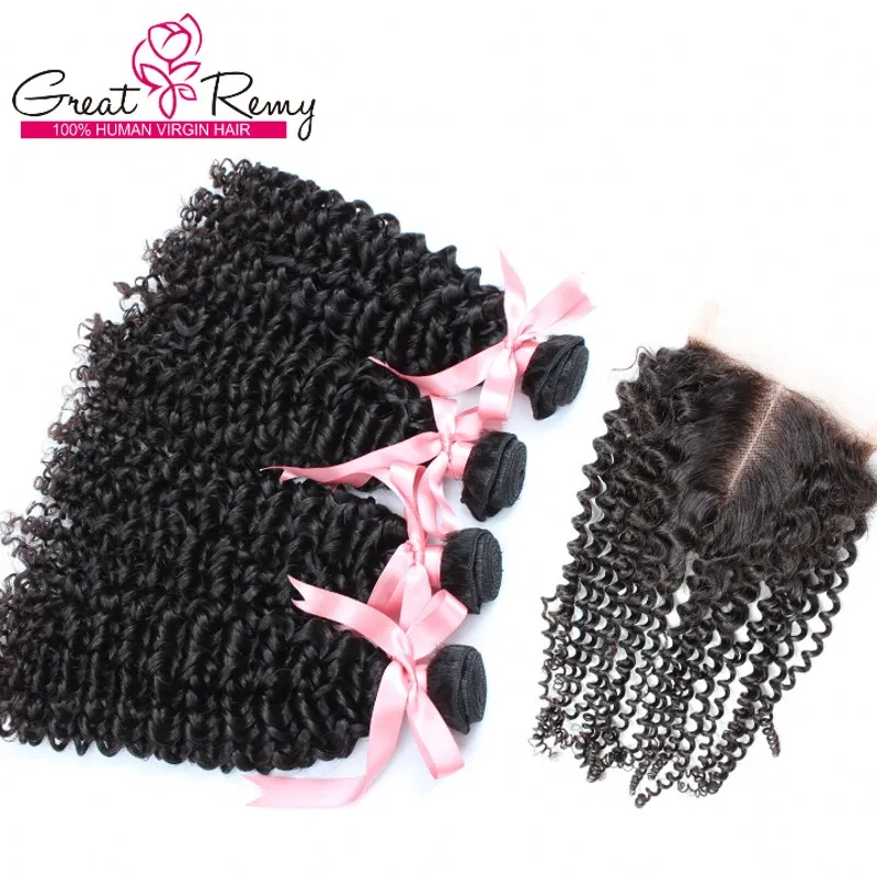 Top Selling!!! 4 Piece Bundle With Closure curly wave Hair 100% Malaysian Indian Peruvian Human Hair 2 Way(4*4) Hairpiece Free Shipping