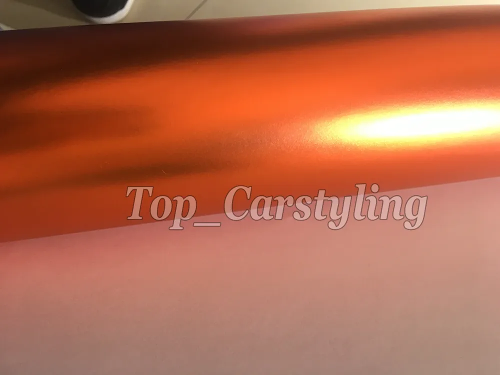 Oranje mat chroom vinyl car wrap film met luchtbelvrij satijn chroom die styling graphics zoals 3m kwaliteit 1,52x20m rol bedekt