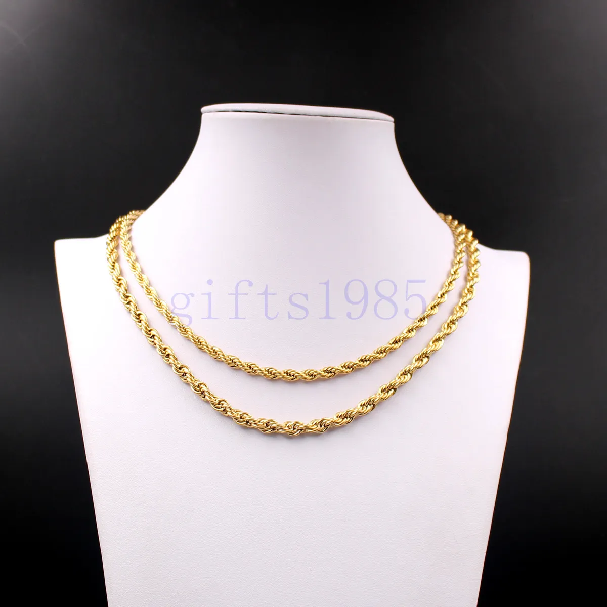 18K IP Gold Plated 24inch Rope Chain 6mm 7mm Rostfritt stål Necklace Herrstil255s