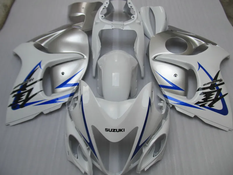 Injektionsform Gratis Anpassa Fairing Kit för Suzuki GSXR1300 08 09 10 11-14 Vit Silver Fairings Set GSXR1300 2008-2014 OT07