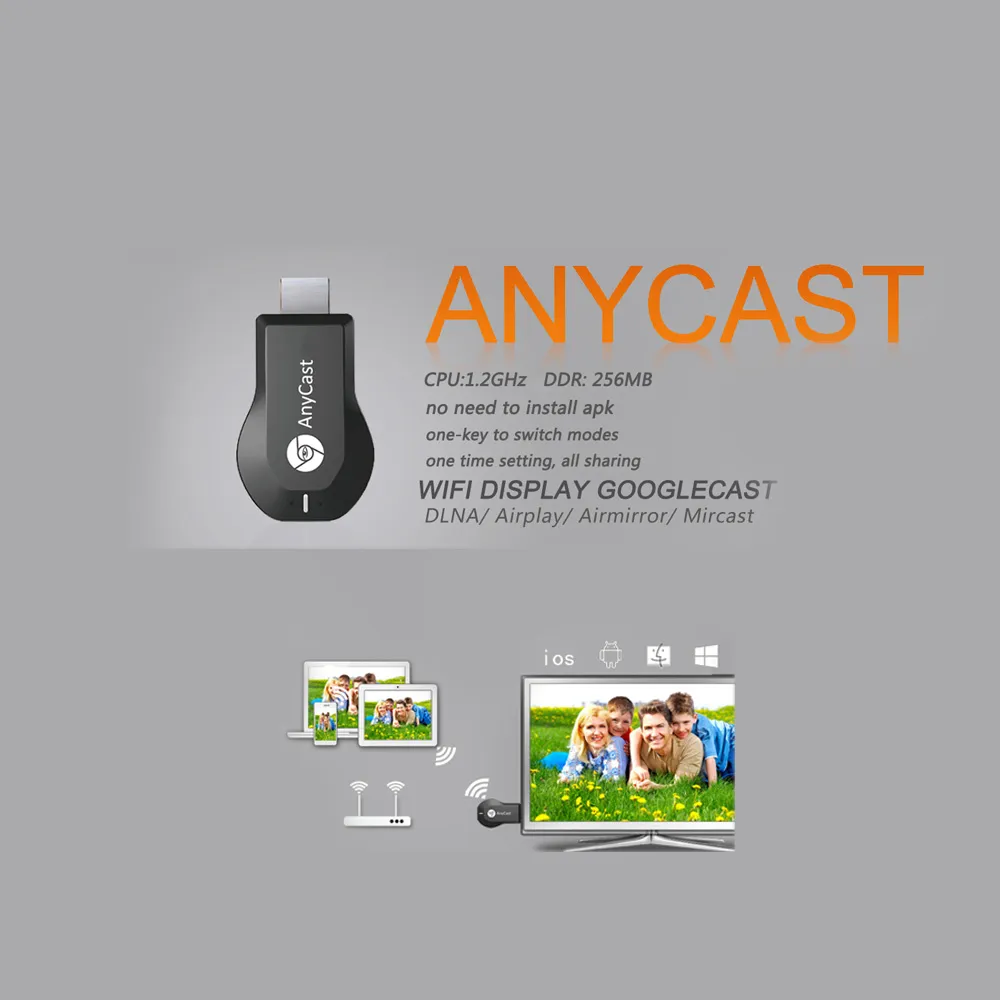 Anycast M2 Plus AirPlay Wireless WiFi Display TV Dongle-ontvanger DLNA Easy Delen Mini TV Stick HD 1080P voor Android iOS