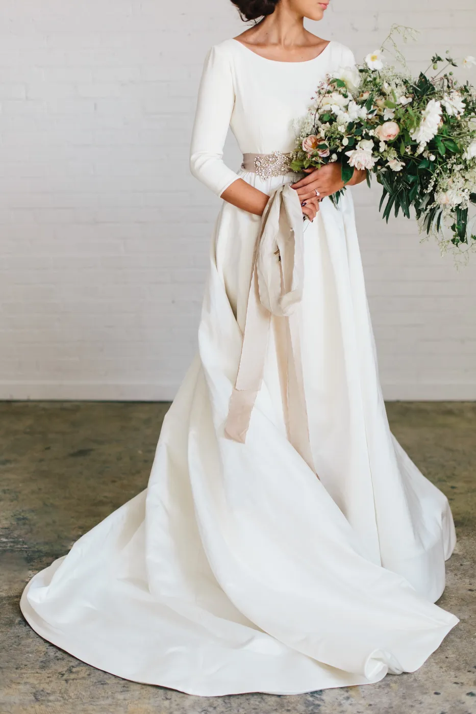 New Boho A-line Soft Satin Modest Wedding Dresses With 3/4 Sleeves Beaded Blet Low Back Country Bridal Gowns 2020 Custom Made Couture