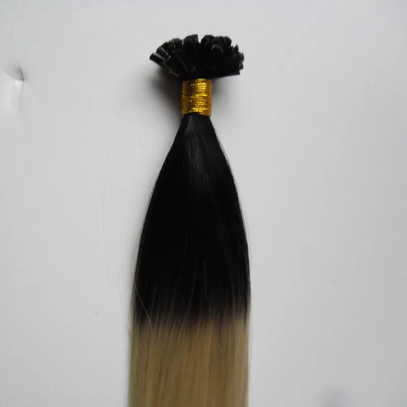 Loira em linha reta queratina brasileira fusão humana cabelo prego u ponta 1b / 613 dois tons ombre cabelo humano 100g 1g / strand keratin tendão extensões de cabelo