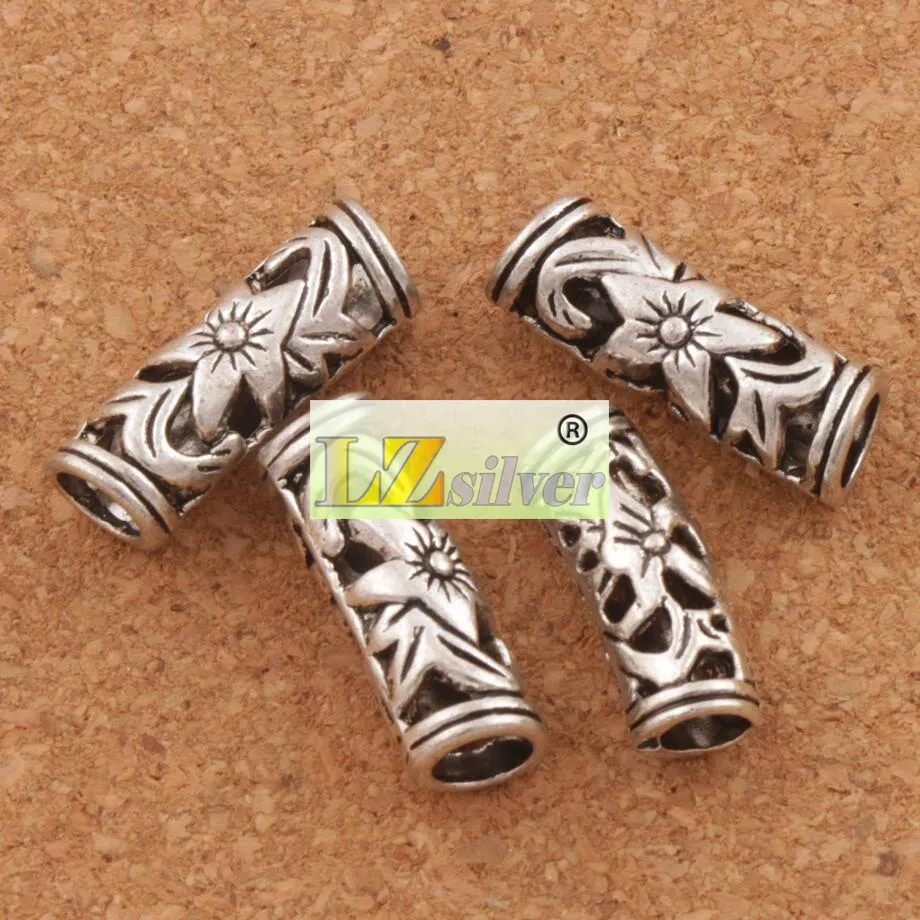 Alloy Hollow Lily Flower Tube Spacer Big Hole Loose Beads Tibetan Silver fit European Bracelet 22X7mm L1407