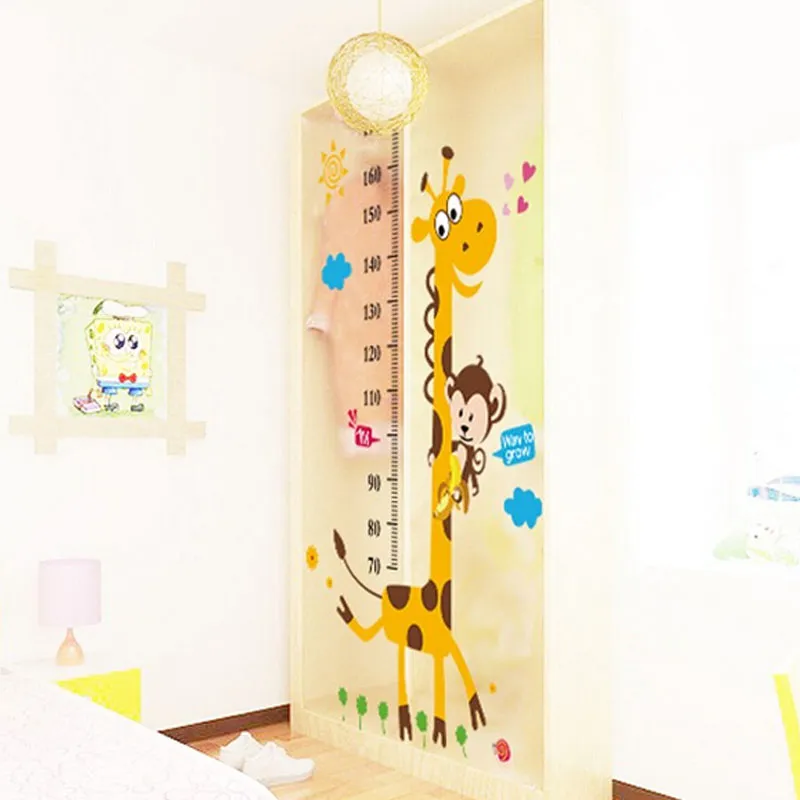 Grafico di altezza bambini Adesivo da parete Decor Carta da parati Giraffa del fumetto PVC Altezza Righello Adesivi Decorazione della stanza di casa Adesivo da parete Poster