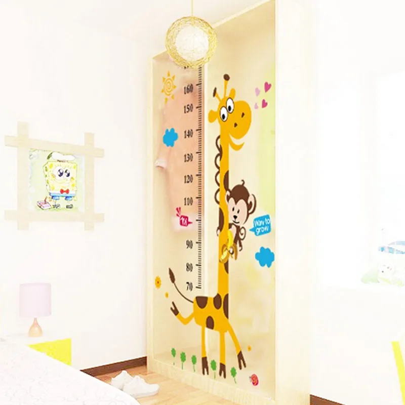 Autocollant mural toise pour enfants, papier peint décoratif, girafe de dessin animé, règle de hauteur en PVC, autocollants muraux, décoration de chambre à coucher, affiche d'art mural