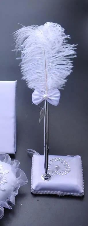 Vintage Style Party Decoration Reception Signature Guest Wedding Pen Set With Holder white feather Signing pens hen night event decors