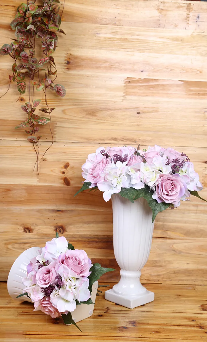 Spedizione gratuita i Emulational Primavera Artificiale Rosa Ortensia fiore Mazzi di Seta Fiore All'ingrosso weddding o Home Room decorazione