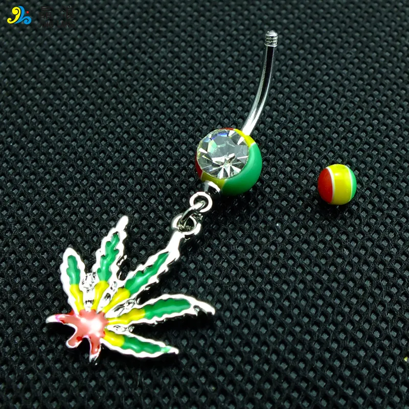 Special Style! DIY High Quality Fashion Silver Surgical Steel Colorful Oil Maple Belly Button Ring For Women Body Piecing Jewelry