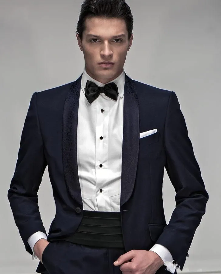 Classic Style Groom Tuxedos Groomsmen One Button Shawl Lapel Best Man Suit Wedding Men's Blazer Suits (Jacket+Pants+Girdle+Tie) K241
