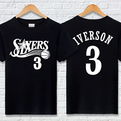 Fre Shipping Iverson No.76 Cotton T-shirt 3 Letter Ptinted Short Sleeve Summer Basketball Sports Half Sleeve Loose Training Suit