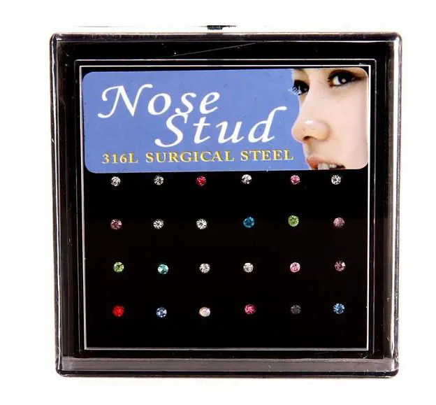 / set nariz anel moda corpo jóias nariz stud strass 316L aço inoxidável aço inoxidável nariz piercing crystal stud ak107