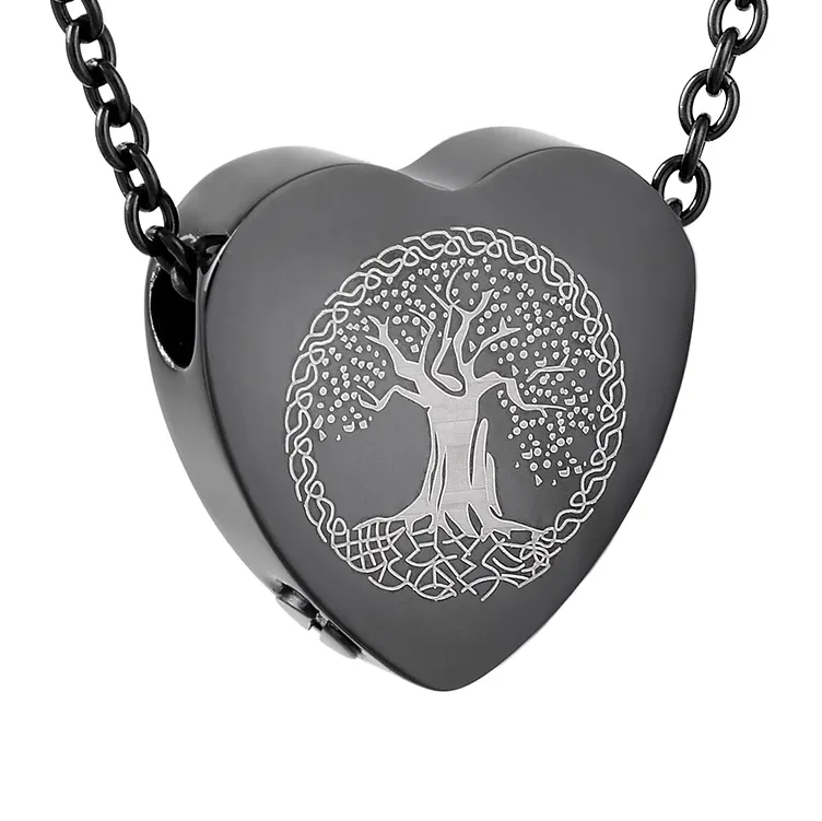 IJD9813 Collana con pendente cremazione in acciaio inossidabile 316L ad alta lucidatura Collana con urna ricordo con ceneri di cuore e albero della vita