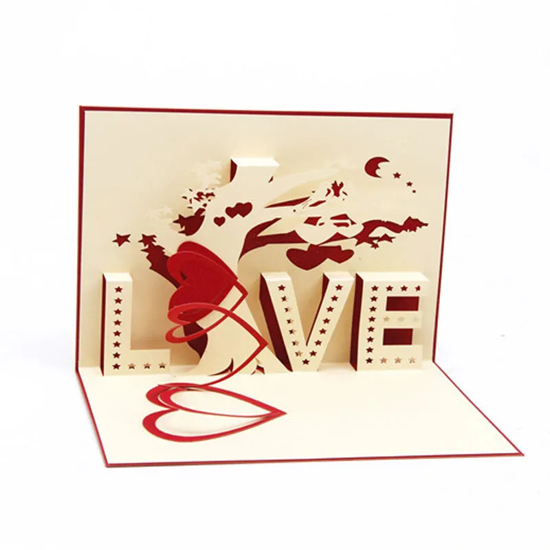 Love Tree Hecho a mano Kirigami Origami 3D Pop UP Tarjetas de felicitación para bodas Cumpleaños Suministros festivos para fiestas