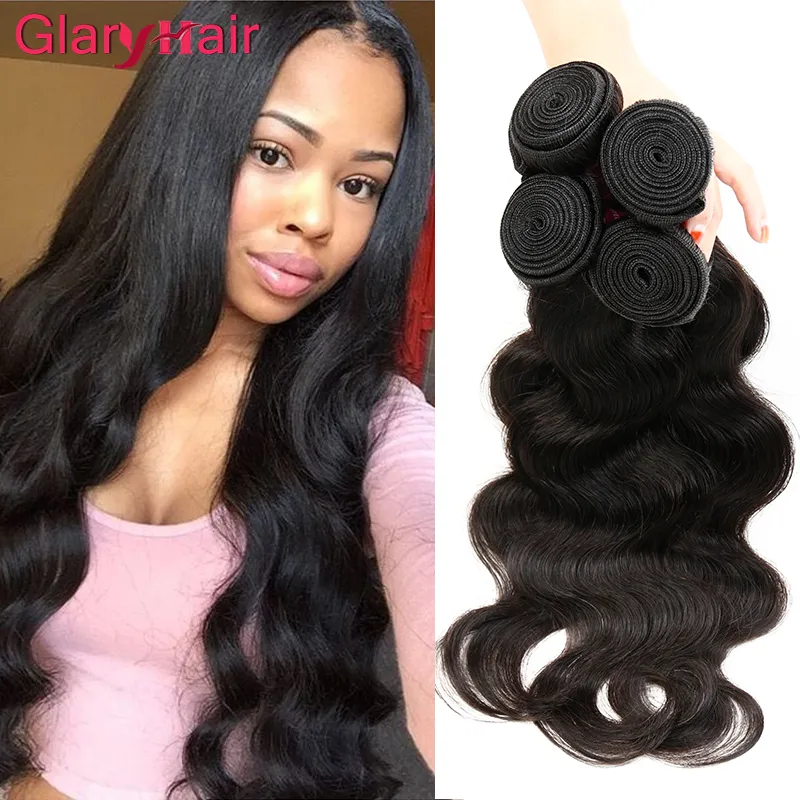 Glary New Fashion Style Human Włosy Wiązki Brazylijski Ciało Wave Hair Weaves Podwójne WFT Nieprzetworzone Rozszerzenia włosów 4 Wiązki Hurtownie