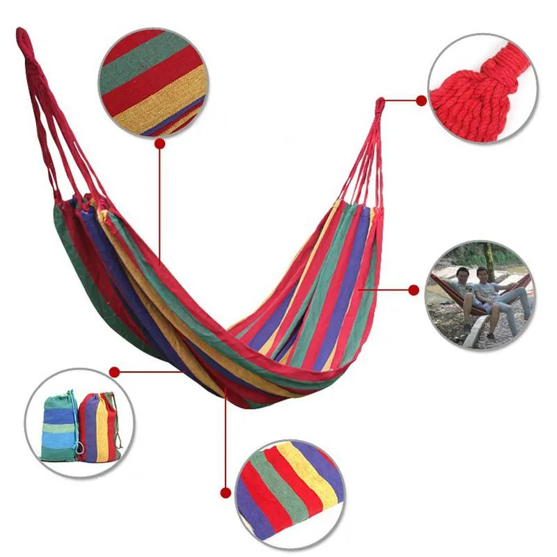 Amazing Portable 120 kg Load-bearing Garden Hammock Hang Bed Travel Camping Swing Survival Outdoor Sleeping Bags Canvas Stripe 190*80CM