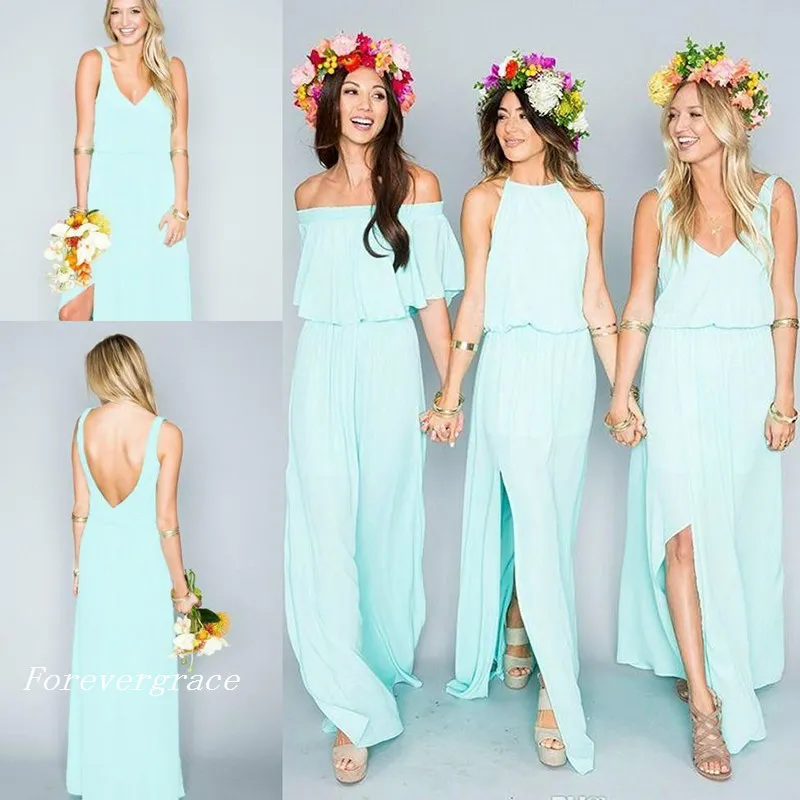 fall colors wedding dresses Pale Blue V-Neck Unique Beach Summer Short Bridesmaid Dresses WG800 –  SposaBridal main image 0