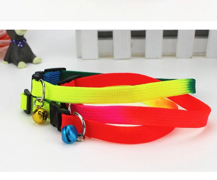 Arco-íris pet dog cat bell collar ajustável coleiras de nylon para cães pequenos cat filhotes de cachorro coleiras de animais de estimação