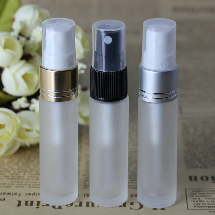 Cam Sprey Parfüm Şişeleri 10ml Buzlu Örnek Kozmetik Makyaj Tüpü Altın Gümüş Siyah Kapaklar