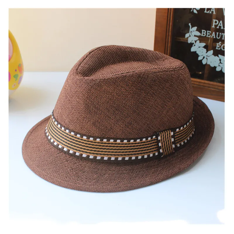 Sommer Unisex Kinder Stroh Fedora Sonnenhut Strand Mode Panama Kappe mit Ribbow Trim Kinder Soild Trilby Hüte Für Jungen und Mädchen