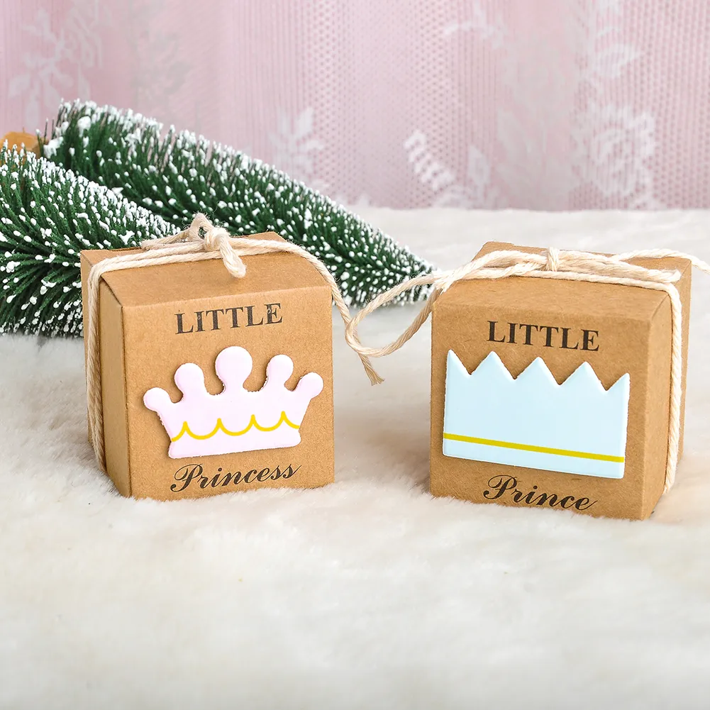 Prinsessan eller Prince Candy Box Kraft Paper Baby Shower Presentlådor Bröllopsfest dekoration FAOVRS Gul färg Ny